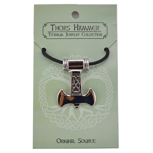 Thor's Hammer Pendant Necklace w/Cord - Titanium - Original Source